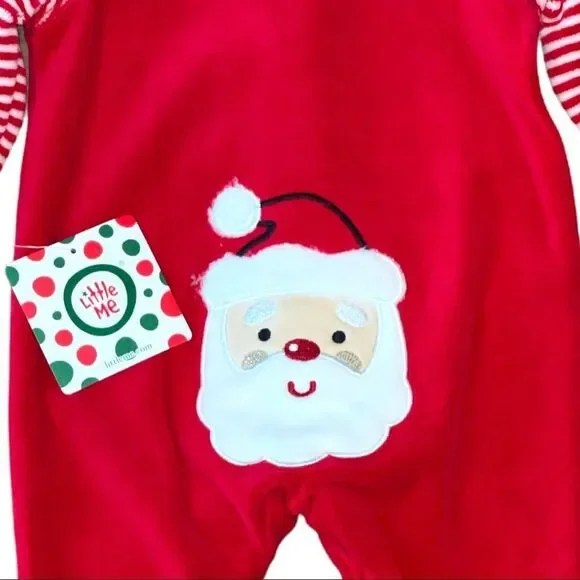 Little Me My First Christmas Size 3M Appliqué Santa Velour One Piece Footie - Picture 4 of 5